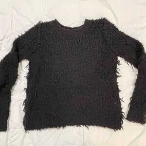 Free People Black Fuzzy Crew Neck Sweater